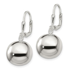 QE13327 Sterling Silver 14mm Ball Dangle Leverback Earrings