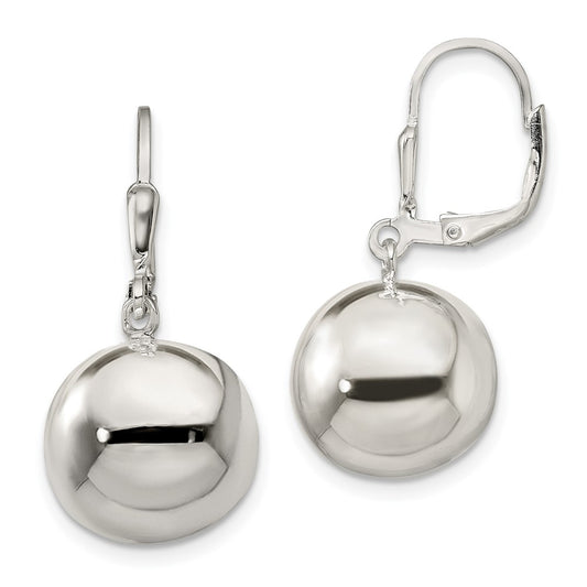 QE13327 Sterling Silver 14mm Ball Dangle Leverback Earrings