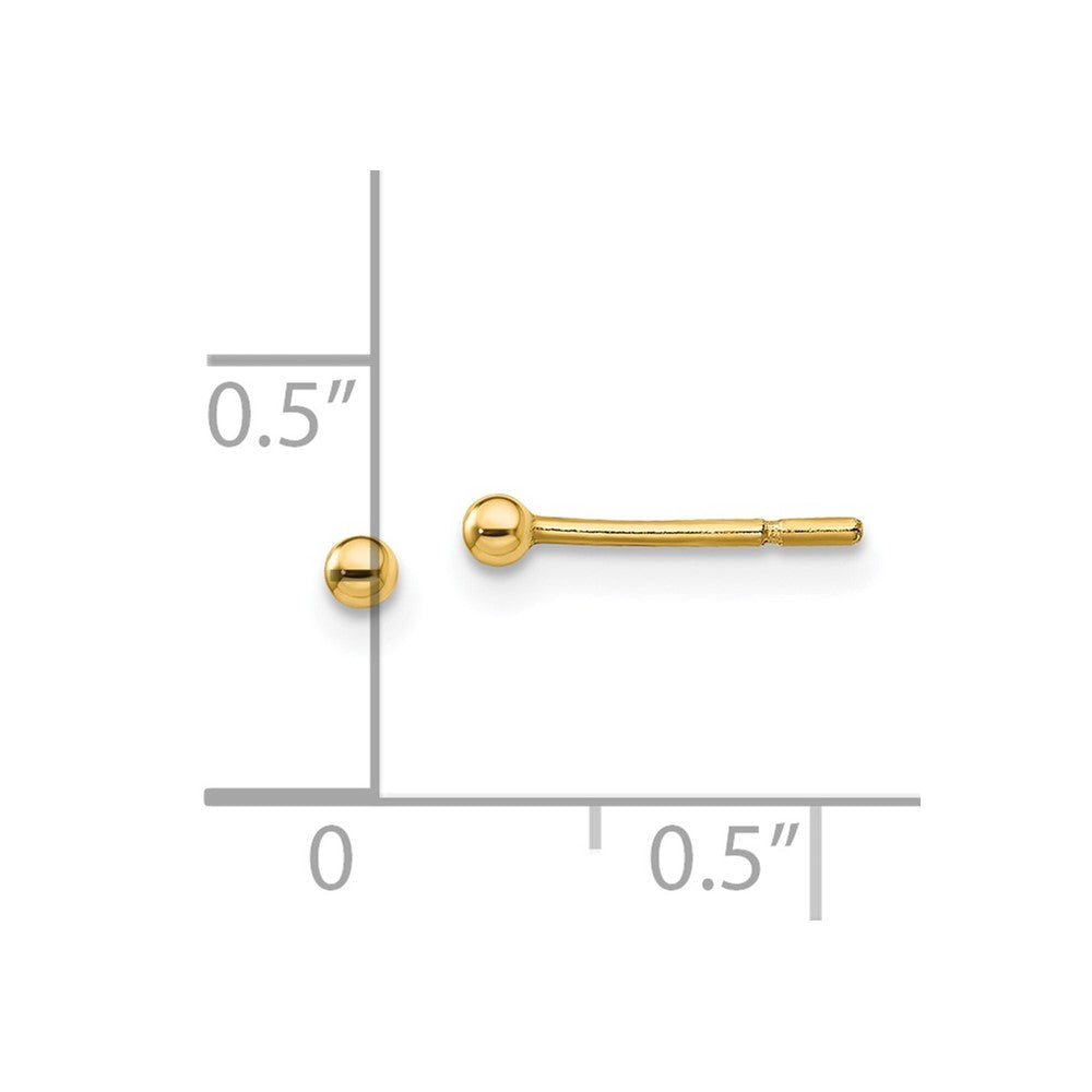 QE13328 Sterling Silver Gold-Tone Polished 2mm Ball Post Earrings