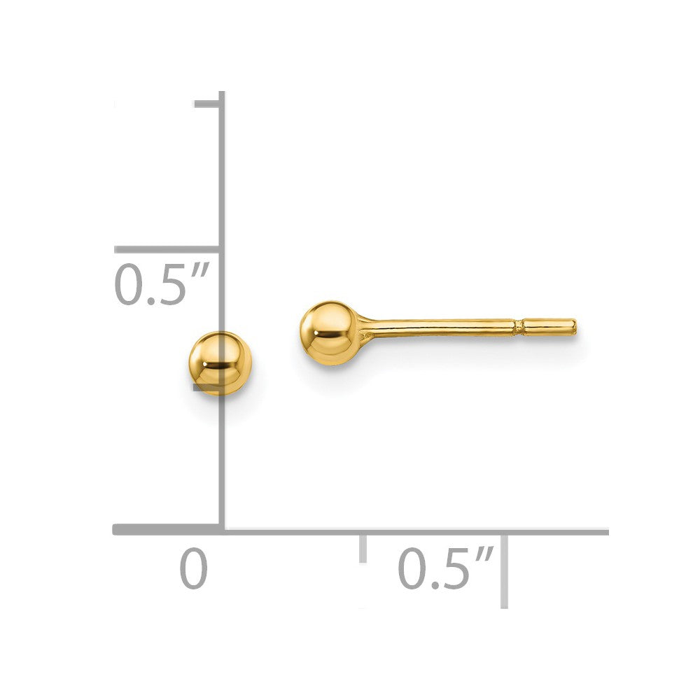 QE13329 Sterling Silver Gold-Tone Polished 3mm Ball Post Earrings