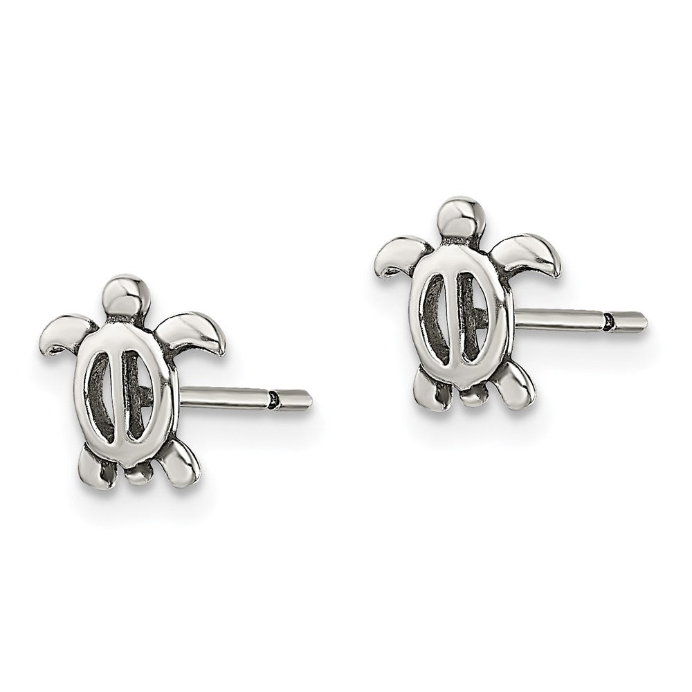 QE13343 Sterling Silver Antiqued Turtle Post Earrings