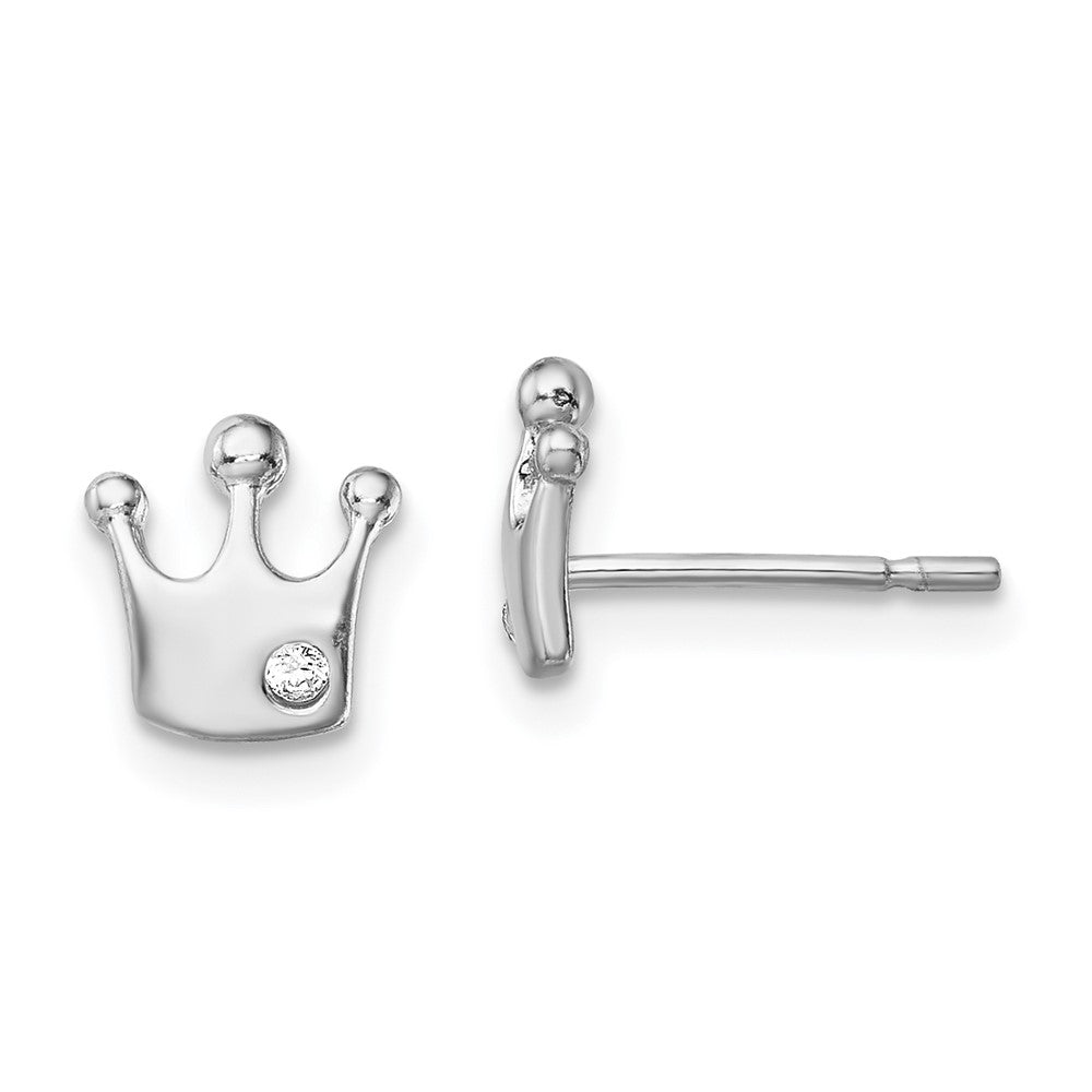 QE13348 Sterling Silver Rhodium-plated CZ Crown Post Earrings