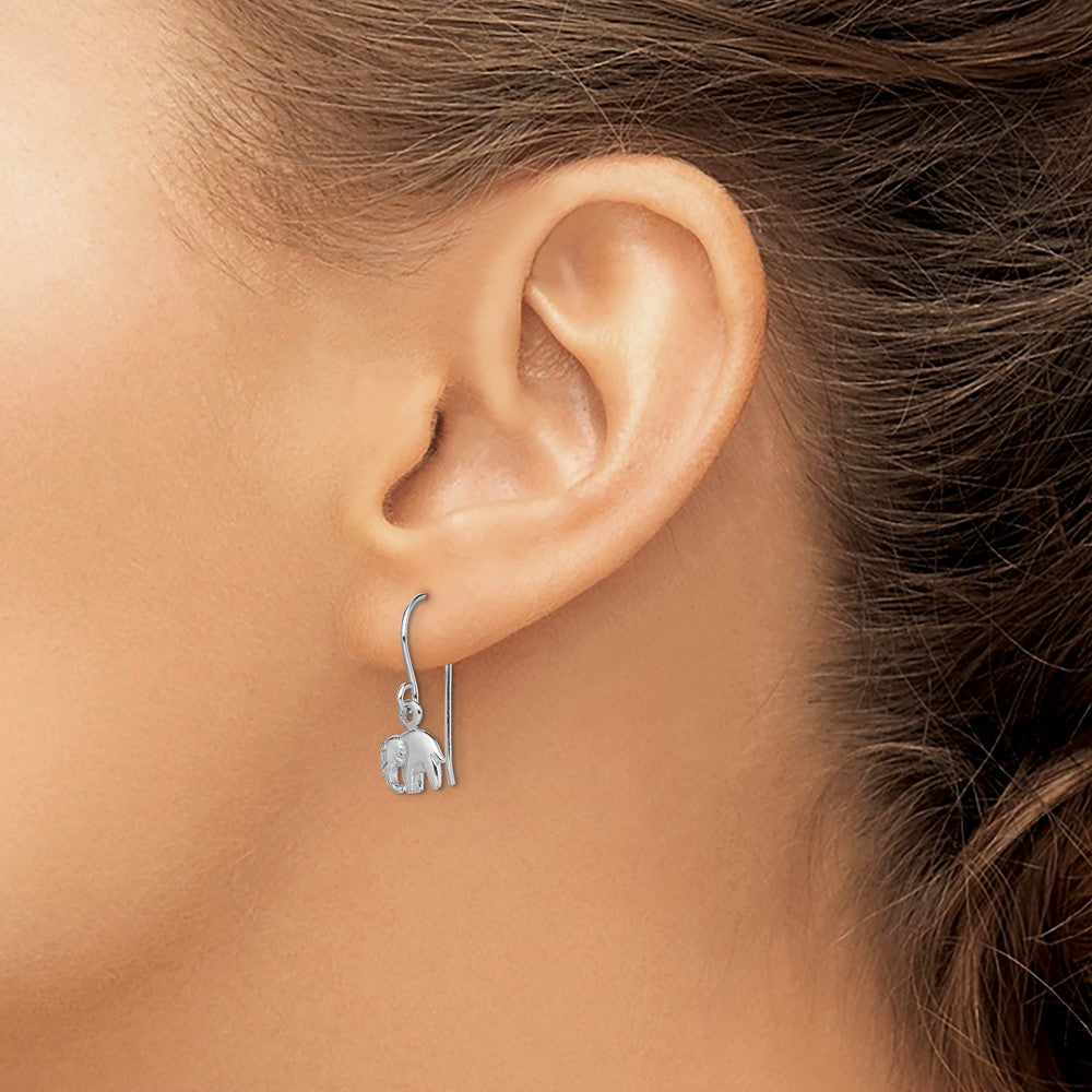 QE13351 Sterling Silver Rhodium-plated Polished Elephant Dangle Earrings
