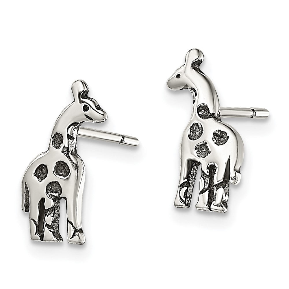QE13353 Sterling Silver Antiqued Giraffe Post Earrings
