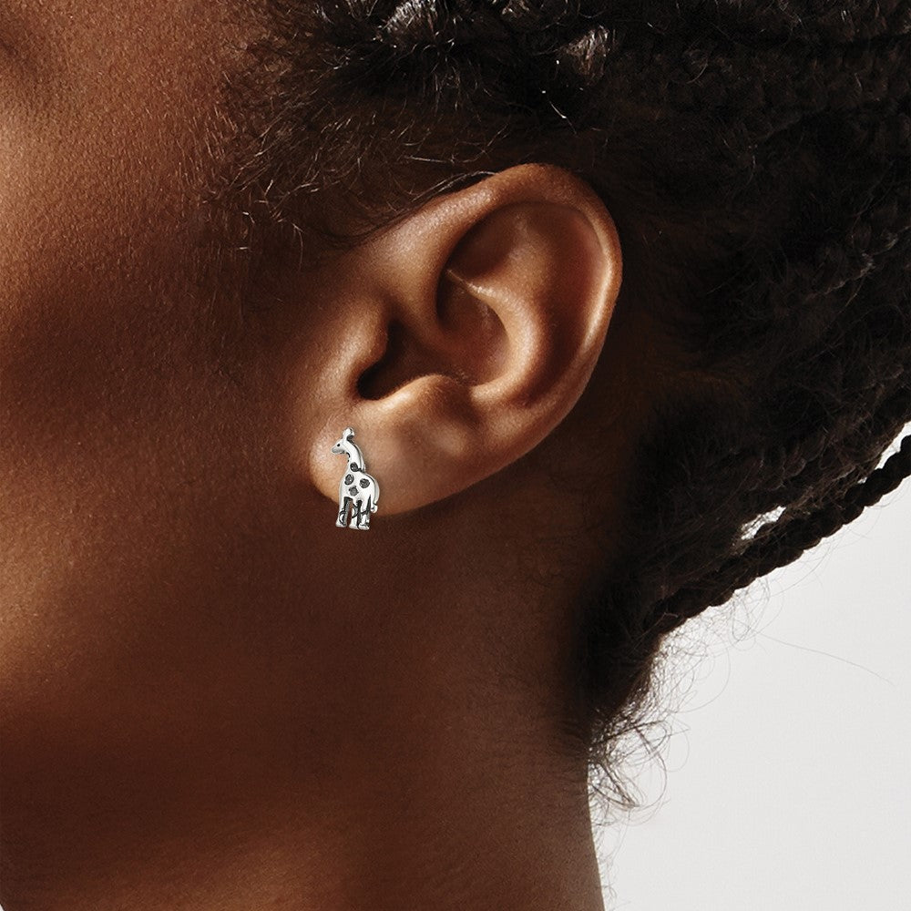 QE13353 Sterling Silver Antiqued Giraffe Post Earrings