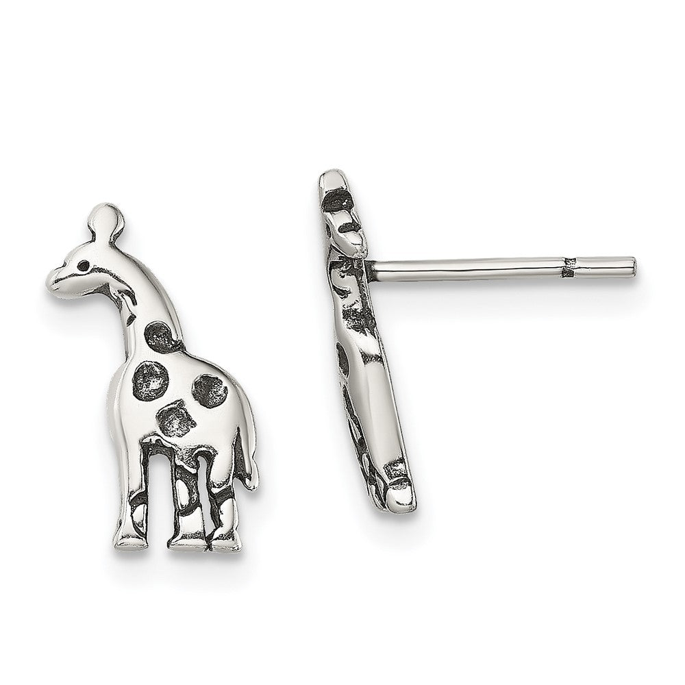 QE13353 Sterling Silver Antiqued Giraffe Post Earrings