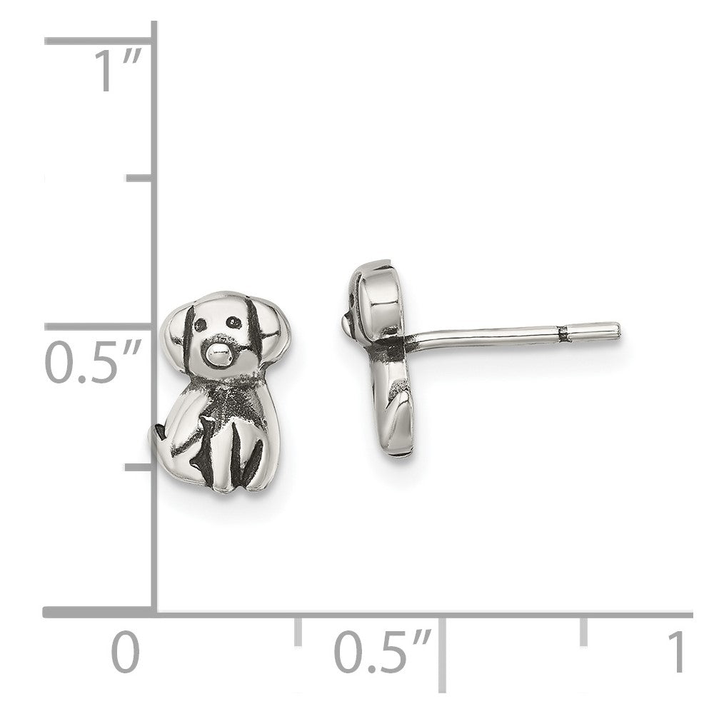 QE13359 Sterling Silver Antiqued Dog Post Earrings