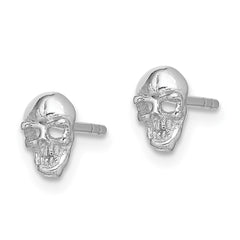 QE13371 Sterling Silver Rhodium-plated Polished Skull Post Earrings