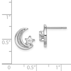 QE13378 Sterling Silver RH-plate Enamel Glitter Fabric Moon/CZ Star Earrings