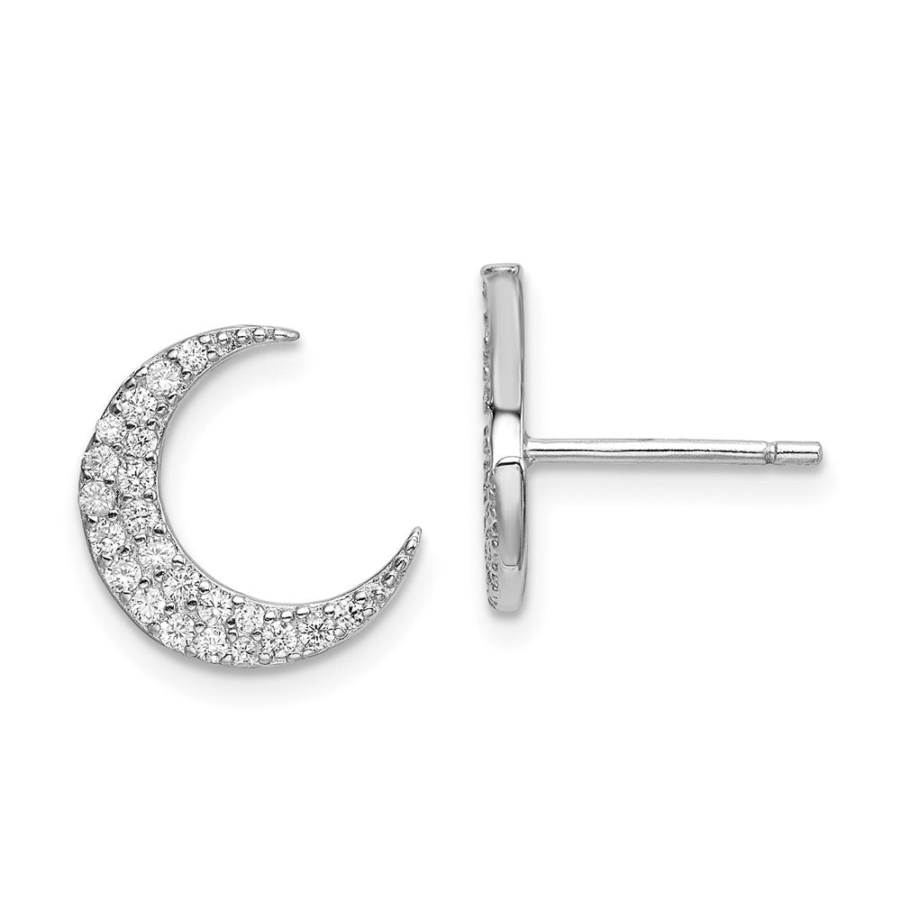 QE13379 Sterling Silver Rhodium-plated CZ Star and Moon Post Earrings