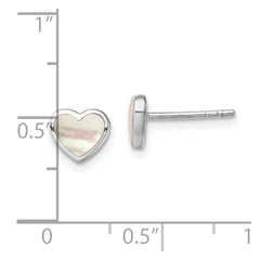 QE13392 Sterling Silver Rhodium-plated Mother of Pearl Heart Post Earrings