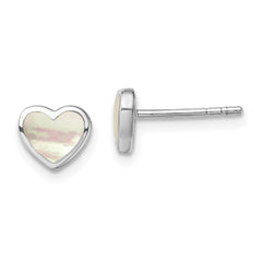 QE13392 Sterling Silver Rhodium-plated Mother of Pearl Heart Post Earrings