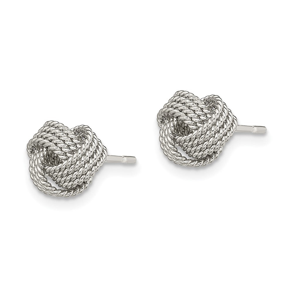 QE13417 Sterling Silver Rhodium-plated Textured Love Knot Post Earrings