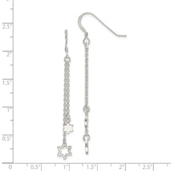 QE13454 Sterling Silver Polished Star of David Chain Dangle Earrings