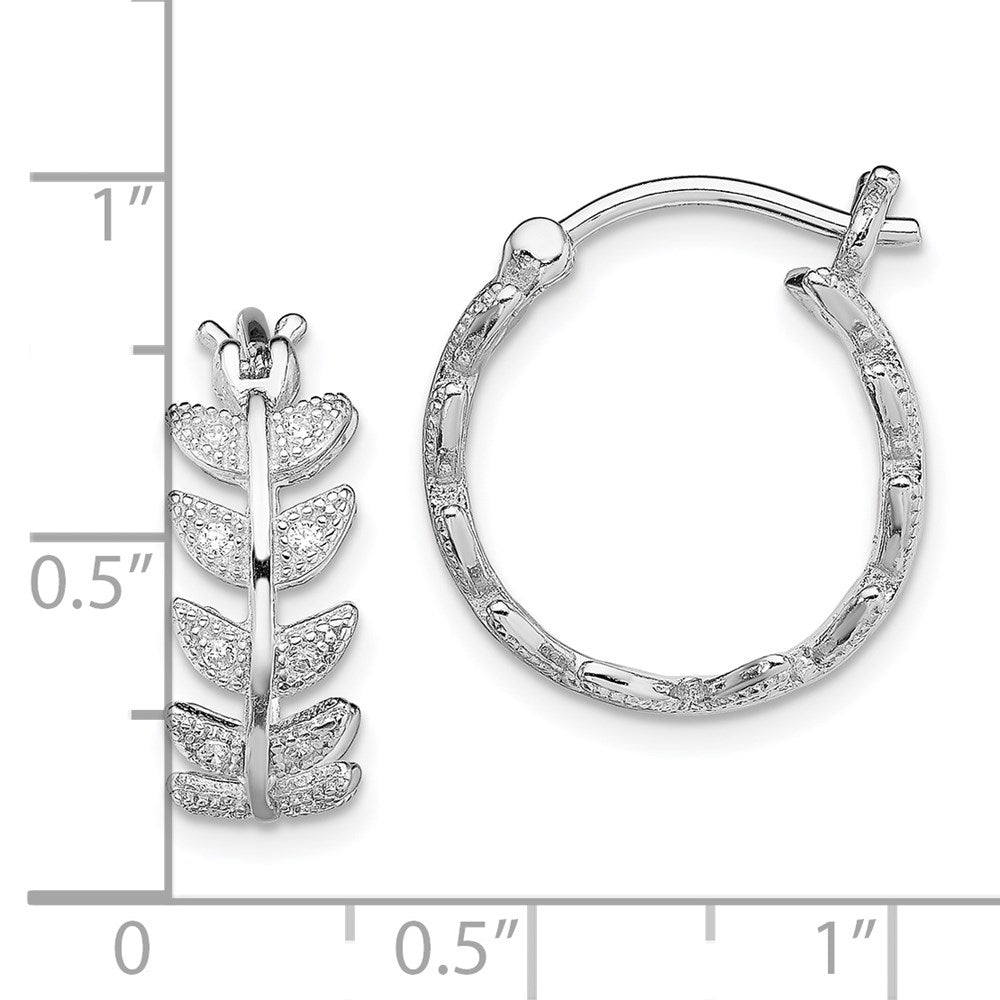 QE13476 Sterling Silver Rhodium-plated Micro Pav������ CZ Leaf Hoops
