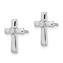 QE13499 Sterling Silver Rhodium-plated Polished CZ Cross Post Earrings
