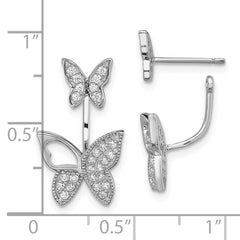 QE13530 Sterling Silver Rhodium-plated CZ Butterfly Front and Back Earrings