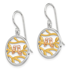 QE13539 Sterling Silver Rhodium Rose-/Gold-tone Birds on Branches Earrings