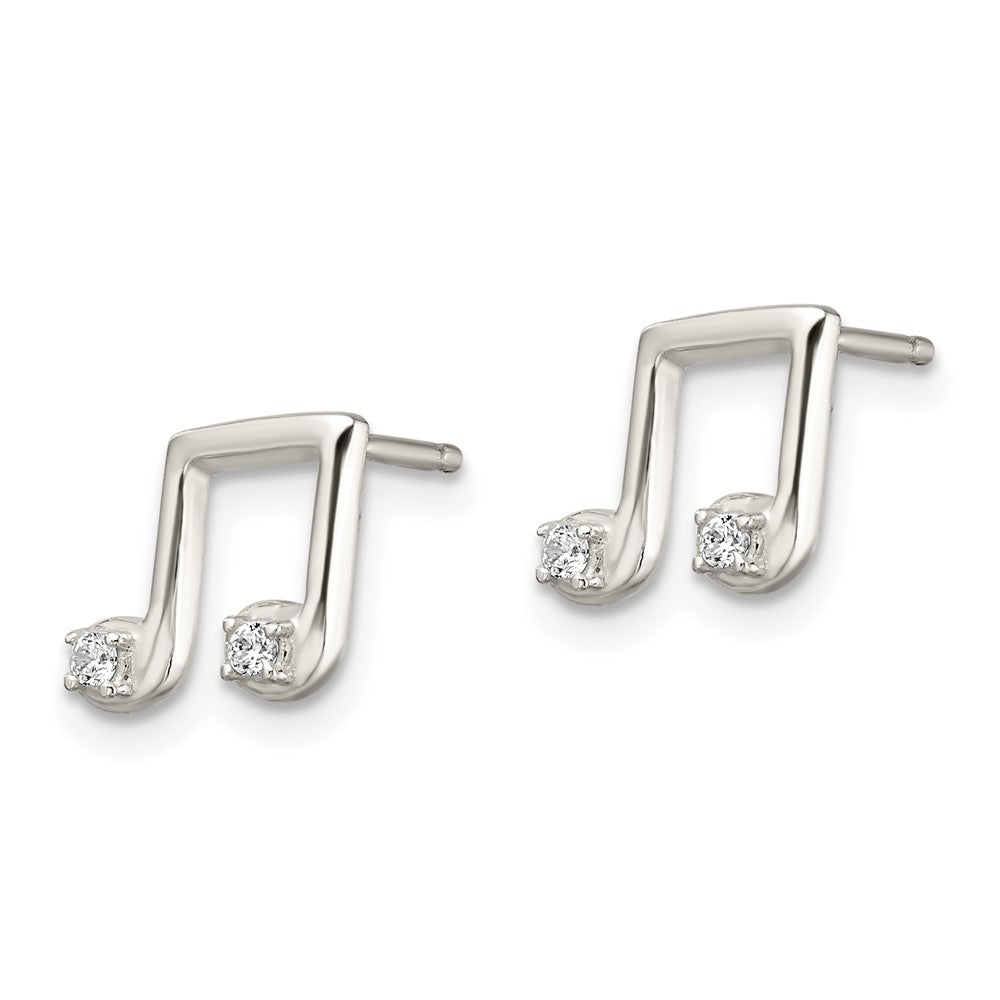 QE13543 Sterling Silver Polished CZ Musical Notes Post Earrings