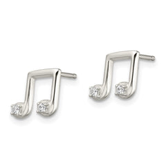 QE13543 Sterling Silver Polished CZ Musical Notes Post Earrings