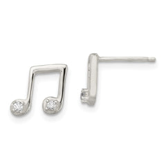 QE13543 Sterling Silver Polished CZ Musical Notes Post Earrings
