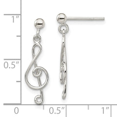 QE13546 Sterling Silver Polished Treble Clef Post Dangle Earrings