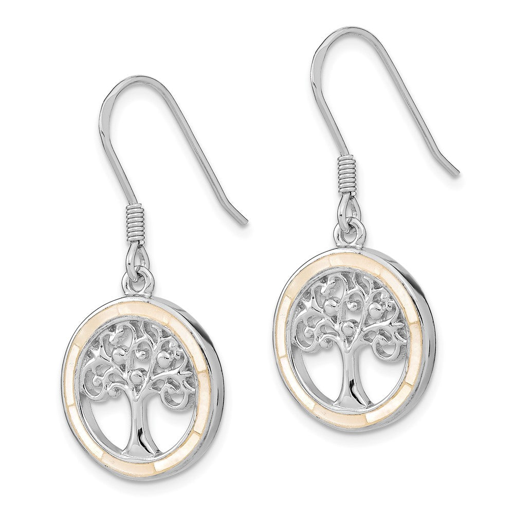 QE13560 Sterling Silver Rhodium-plated White MOP Tree of Life Earrings