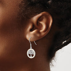 QE13560 Sterling Silver Rhodium-plated White MOP Tree of Life Earrings
