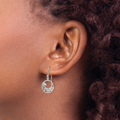QE13567 Sterling Silver Rhodium-plated Circle Clover/Celtic Knot Dangle Earrings