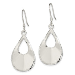 QE13580 Sterling Silver Polished & Laser-cut Teardrop Dangle Earrings