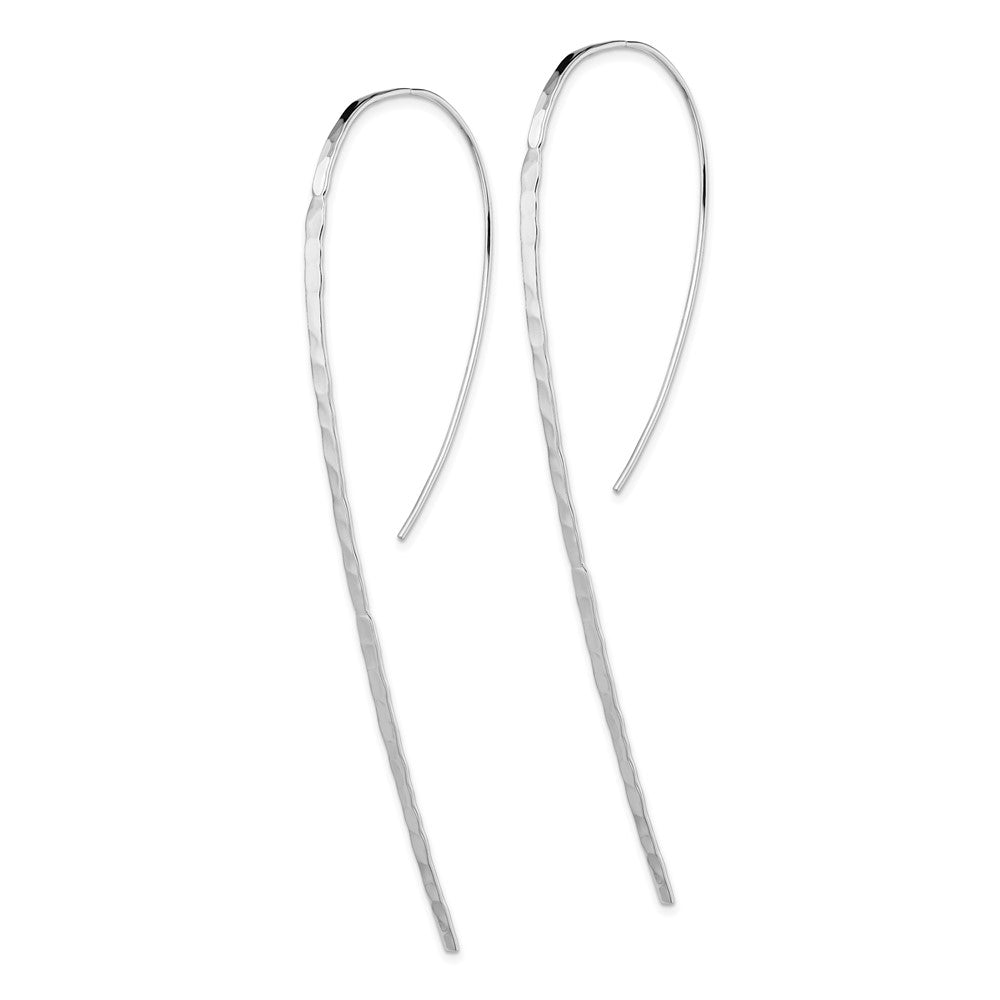 QE13584 Sterling Silver Rhodium-plated Polished Textured Threader Earrings