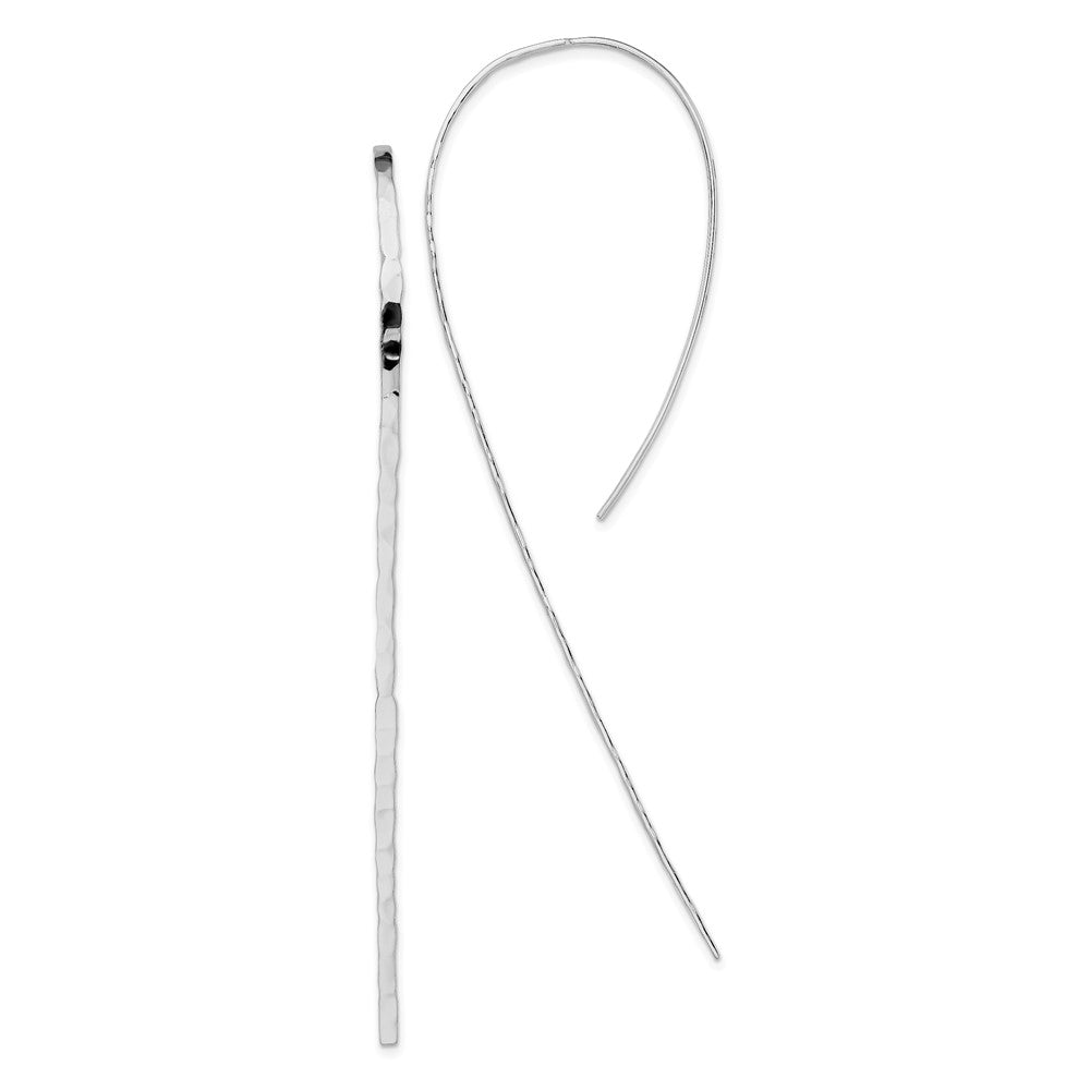 QE13584 Sterling Silver Rhodium-plated Polished Textured Threader Earrings