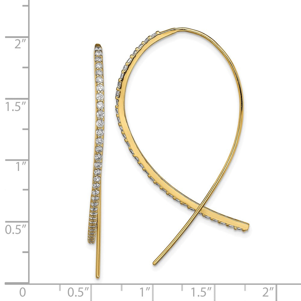 QE13590 Sterling Silver Gold-tone CZ Threader Earrings