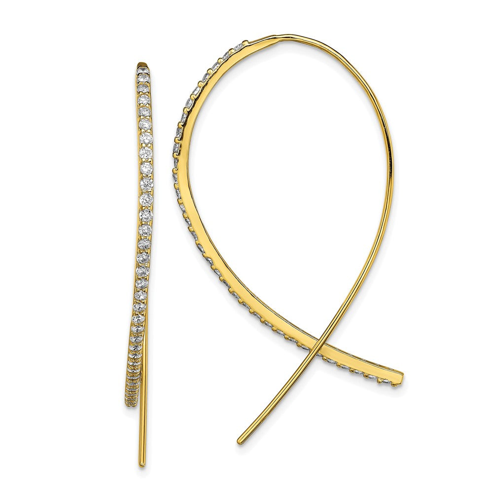 QE13590 Sterling Silver Gold-tone CZ Threader Earrings