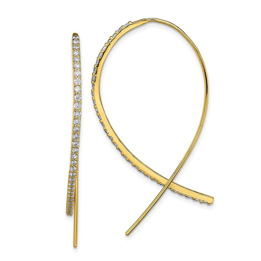 QE13590 Sterling Silver Gold-tone CZ Threader Earrings