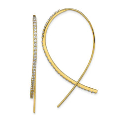 QE13590 Sterling Silver Gold-tone CZ Threader Earrings