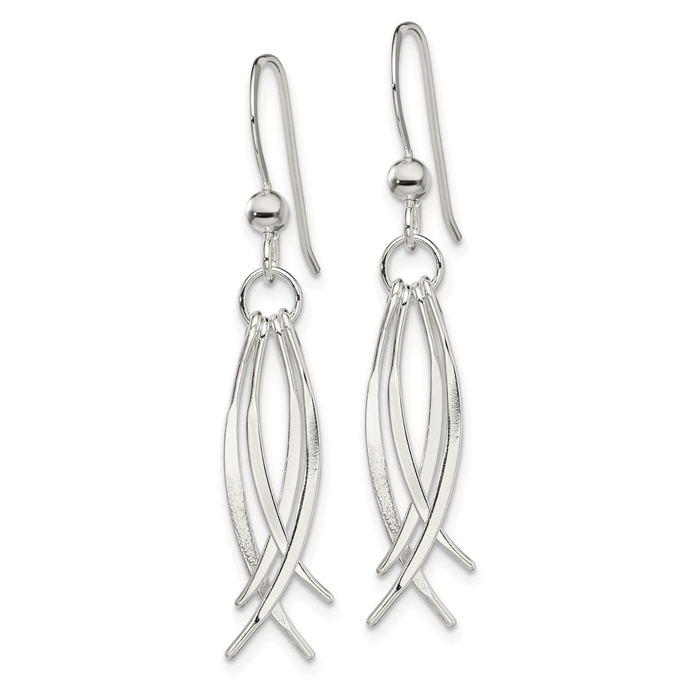 QE13595 Sterling Silver Polished & Curved Design Dangle Earrings