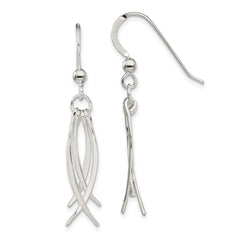 QE13595 Sterling Silver Polished & Curved Design Dangle Earrings