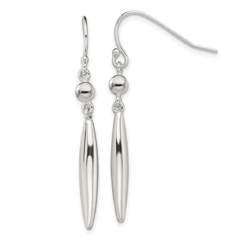 QE13596 Sterling Silver Polished Bead & Elongated Oval Dangle Earrings