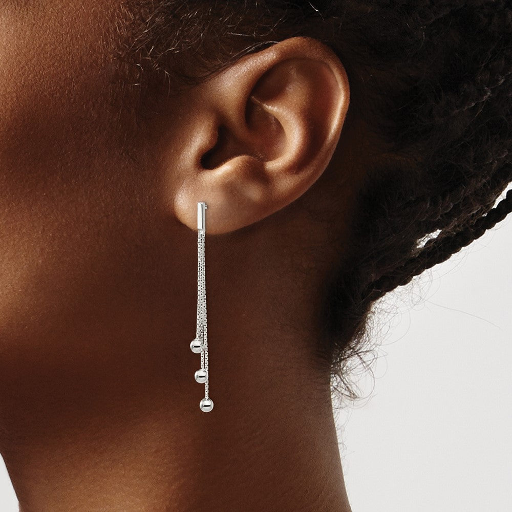 QE13604 Sterling Silver Polished 3-Strand Chain & Beaded Post Dangle Earrings