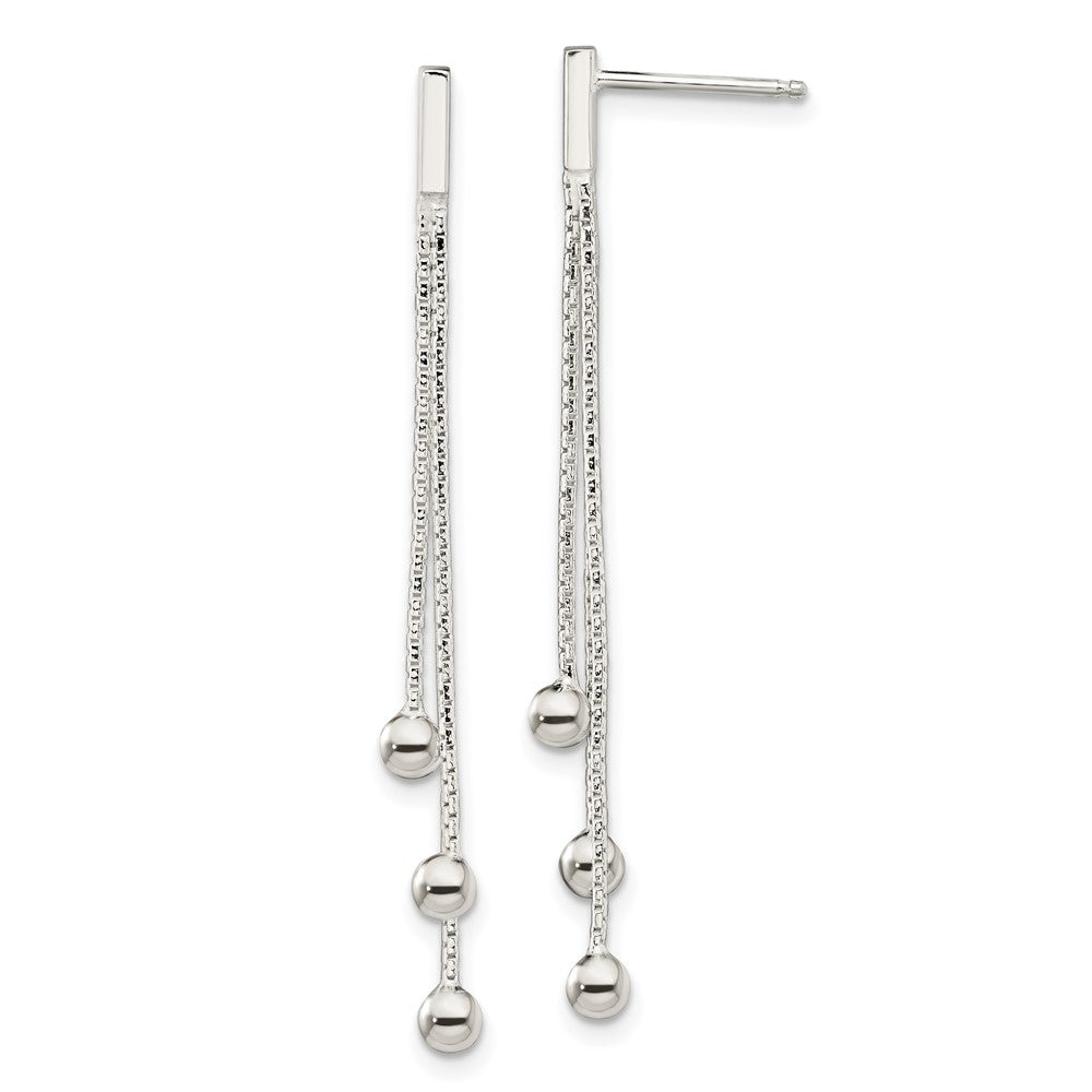 QE13604 Sterling Silver Polished 3-Strand Chain & Beaded Post Dangle Earrings