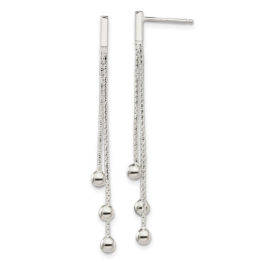QE13604 Sterling Silver Polished 3-Strand Chain & Beaded Post Dangle Earrings