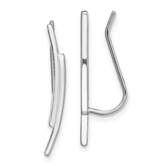 QE13609 Sterling Silver Rhod-plated Polished Double Curved Bar Ear Climber Earrings