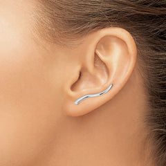 QE13610 Sterling Silver Rhodium-plated Polished Curved Line Ear Climber Earrings