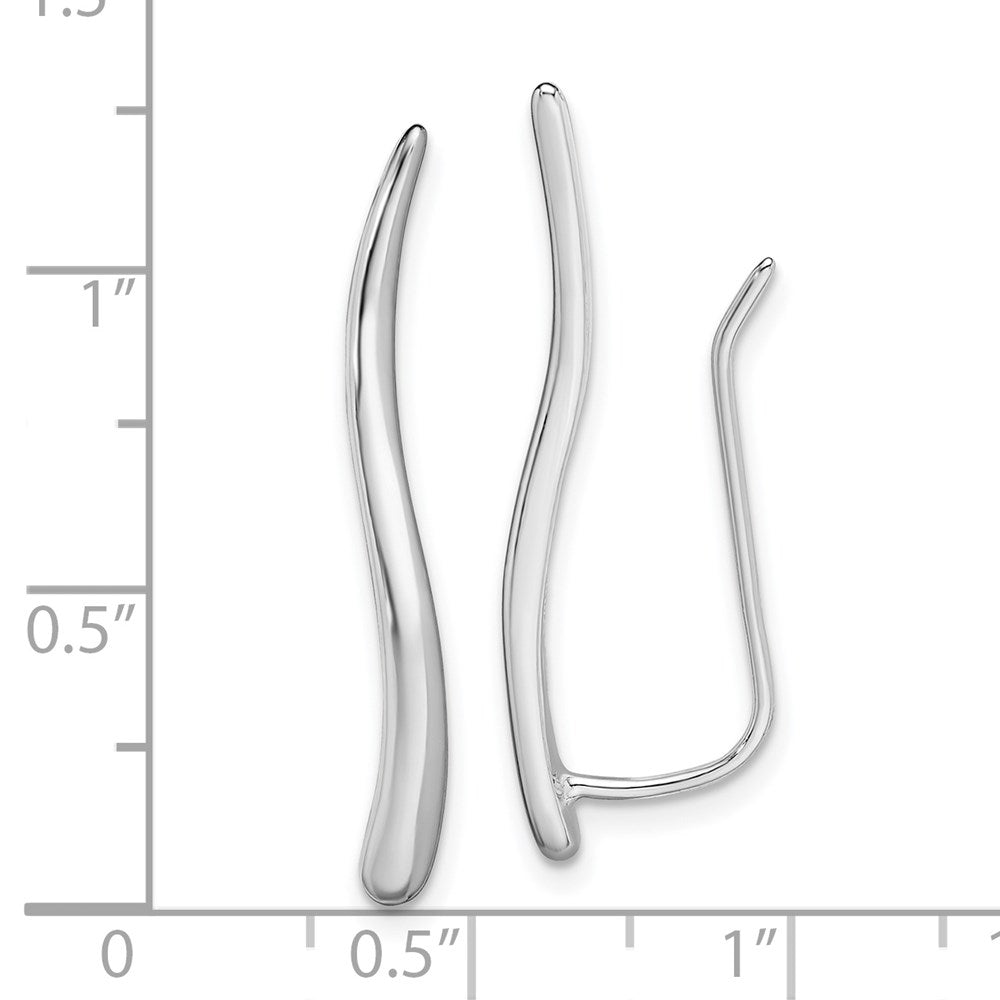 QE13610 Sterling Silver Rhodium-plated Polished Curved Line Ear Climber Earrings