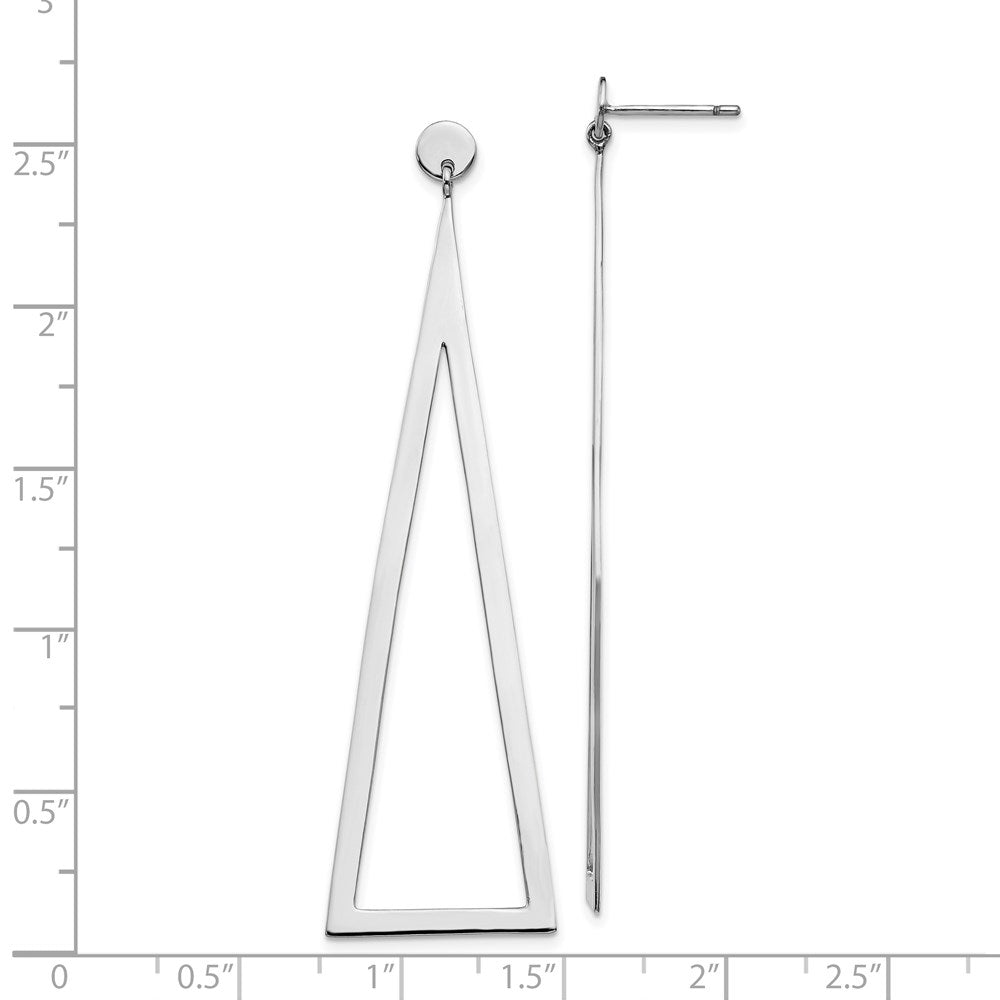 QE13623 Sterling Silver Rhodium-plated Polished Triangle Post Dangle Earrings