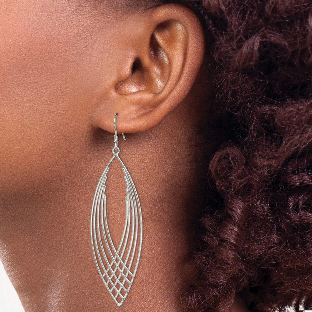 QE13634 Sterling Silver Polished Fancy Dangle Shepherd Hook Earrings