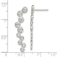 QE13644 Sterling Silver Rhod-plated Polished Bezel CZ Post Ear Climber Earrings