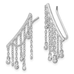 QE13662 Sterling Silver Rhodium-plated Polished Fancy CZ Dangle Ear Climber Earring