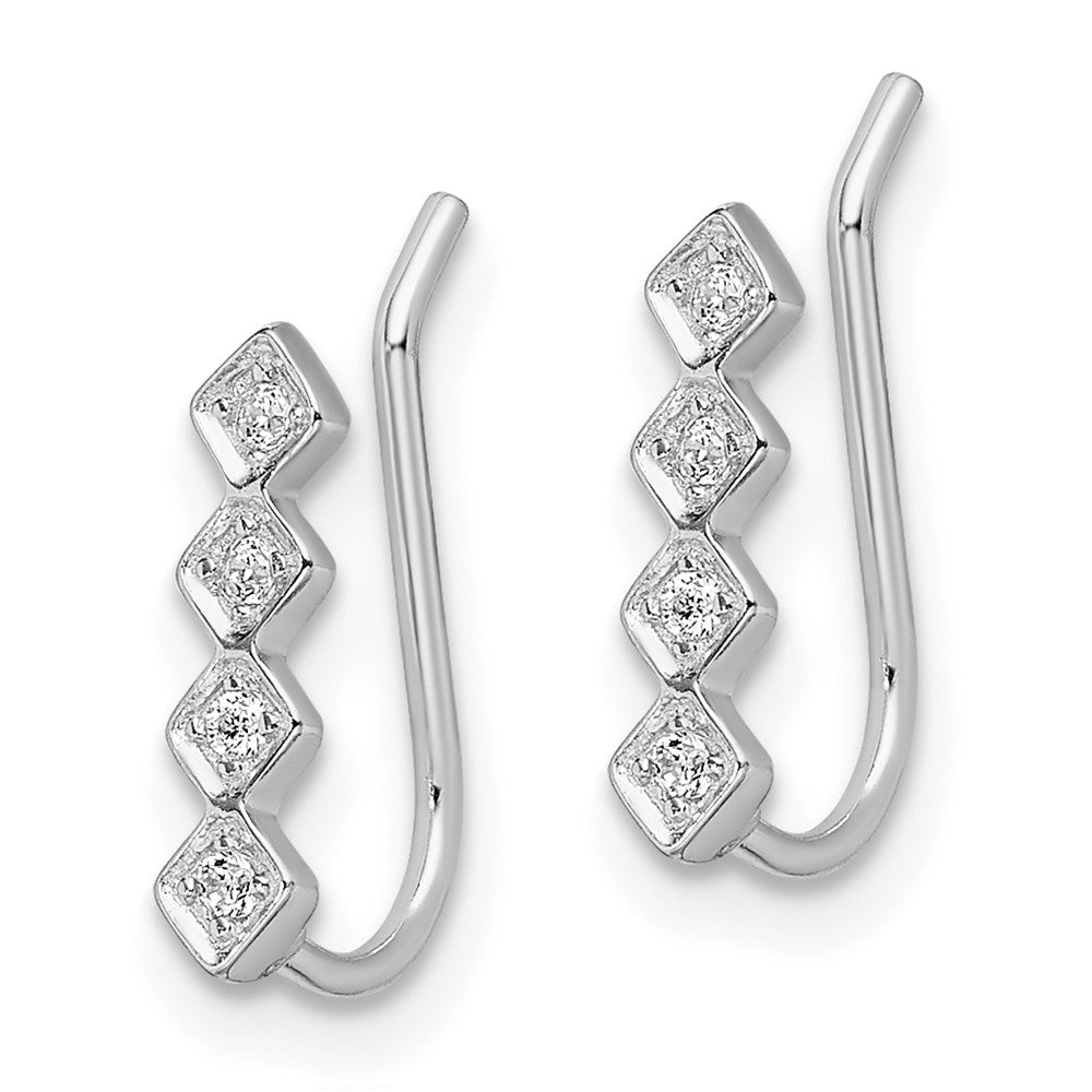 QE13663 Sterling Silver Rhodium-plated Polished Four CZ Ear Climber Earrings
